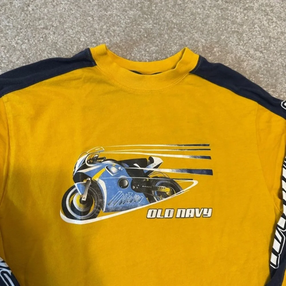 Kids Old Navy Yellow Long Sleeve‎ Motorcycle Graphic T Shirt Size L